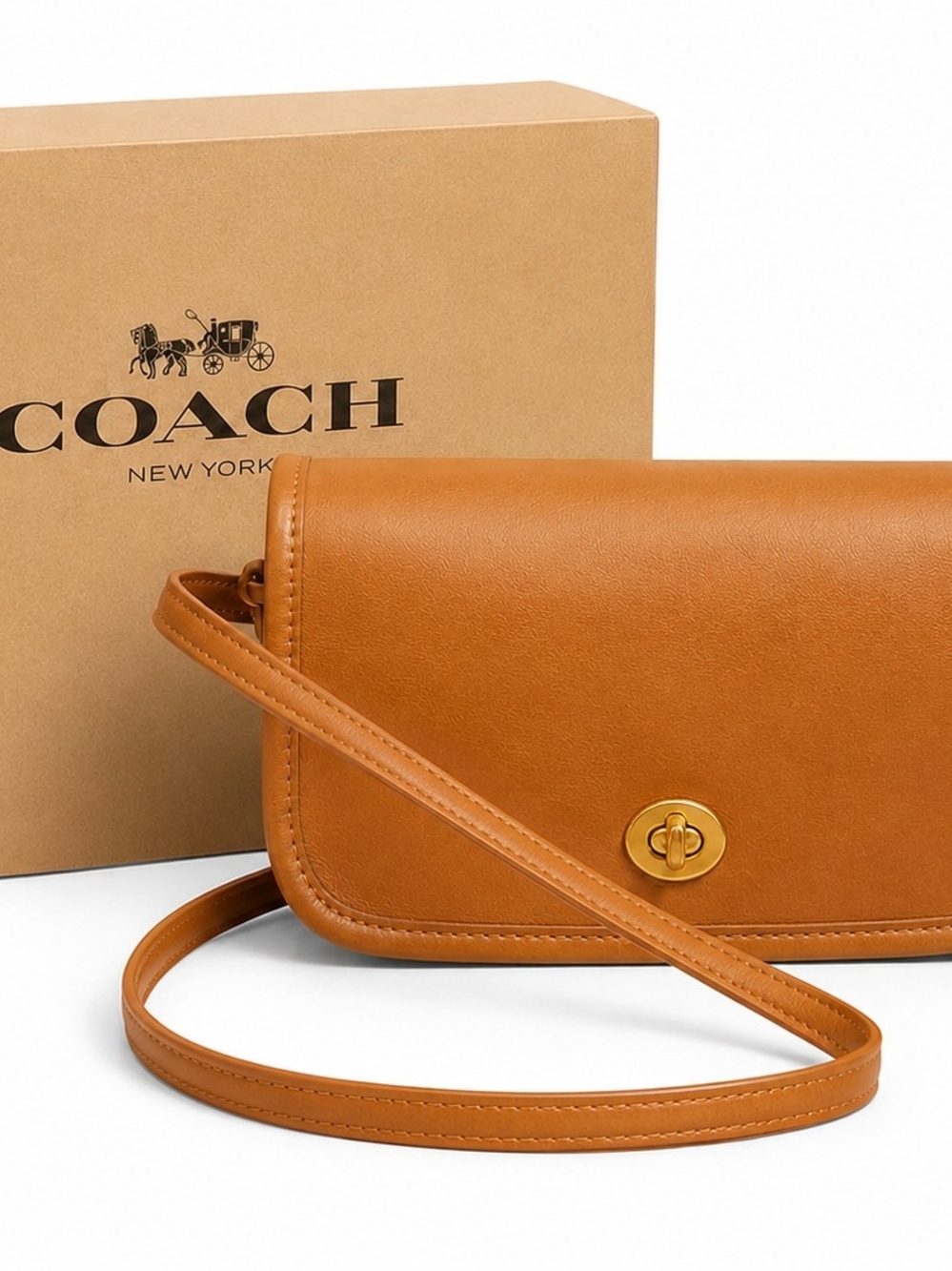 Vintage Early Coach Dinky Glove Tanned Leather Crossbody Bag in British Tan